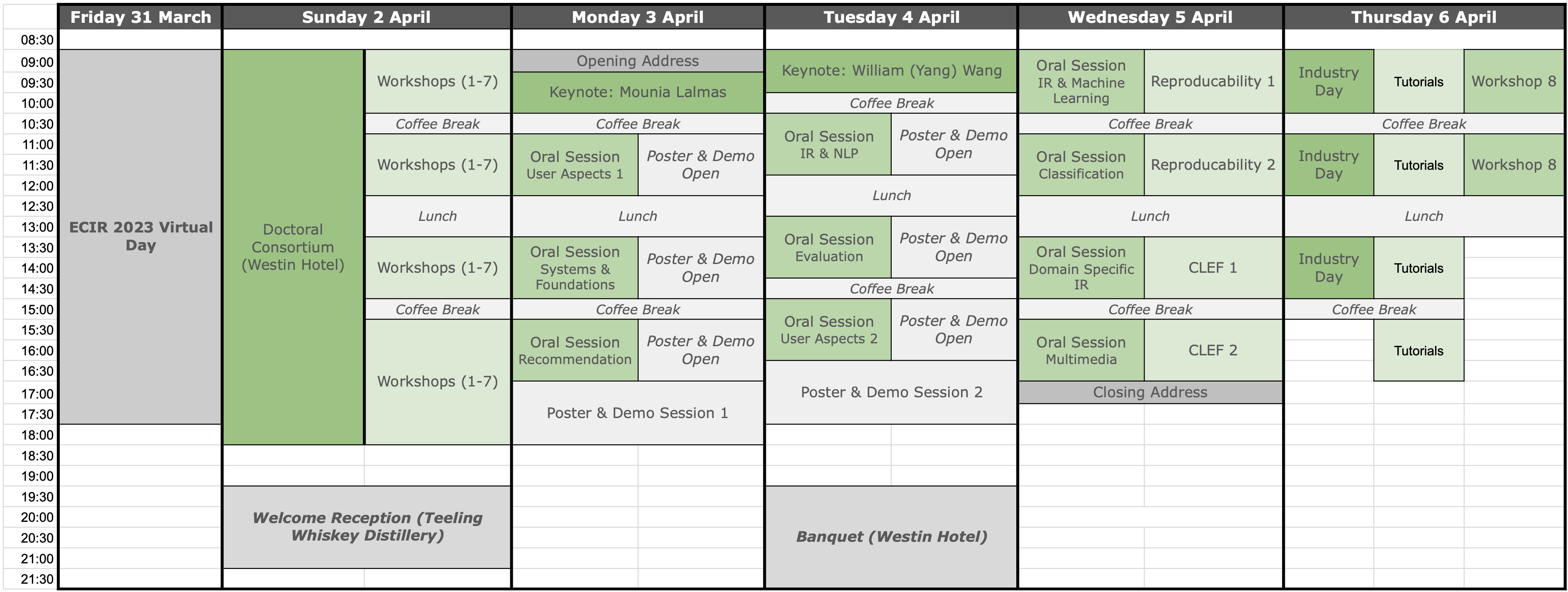 ECIR2023 Overview Schedule