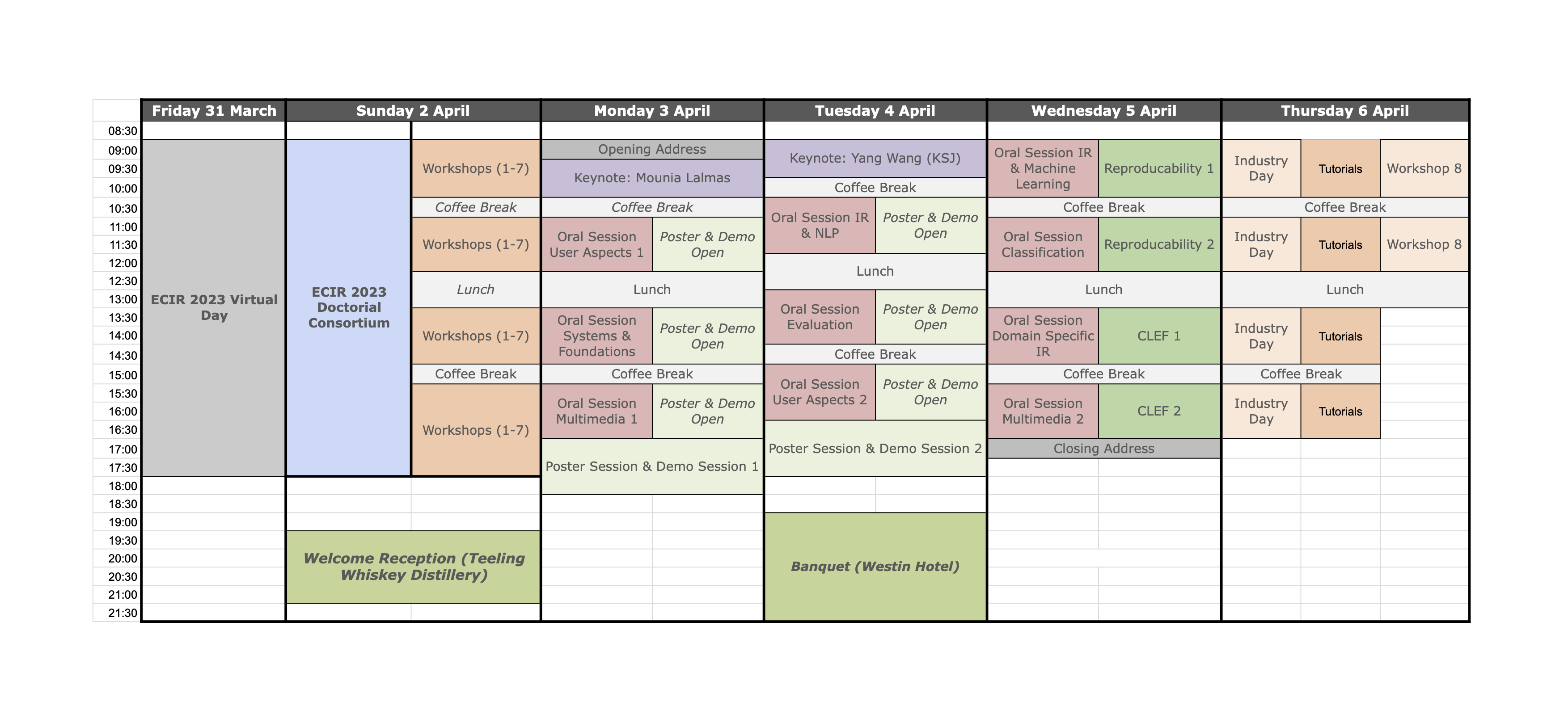 ECIR2023 Overview Schedule